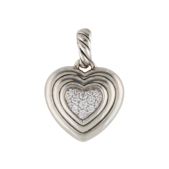 DAVID YURMAN DIAMOND 0.17 CTW STERLING SILVER 925 SCULPTED CABLE HEART PENDANT - Picture 3 of 9